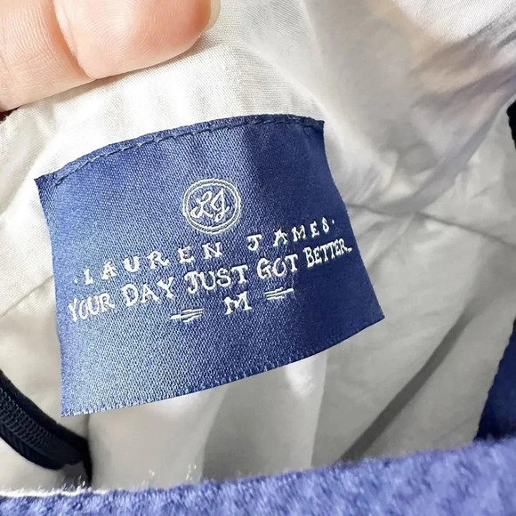 LAUREN JAMES Size M‎ Livingston Dress Navy Seersucker Back Bow Preppy - Picture 5 of 6